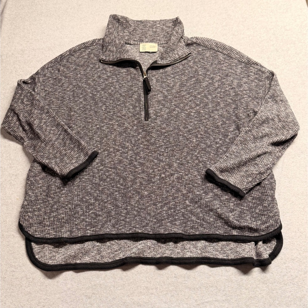 Saturday Sunday Anthropologie Marled Grey Quarter Zip Pullover Sweatshirt L